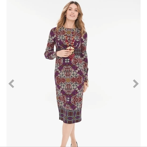Chico's Medallion Print Sheath Dress Multicolored Size 8/10 = 1 - Picture 1 of 14